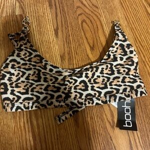 Leopard chain detail straps bikini top
